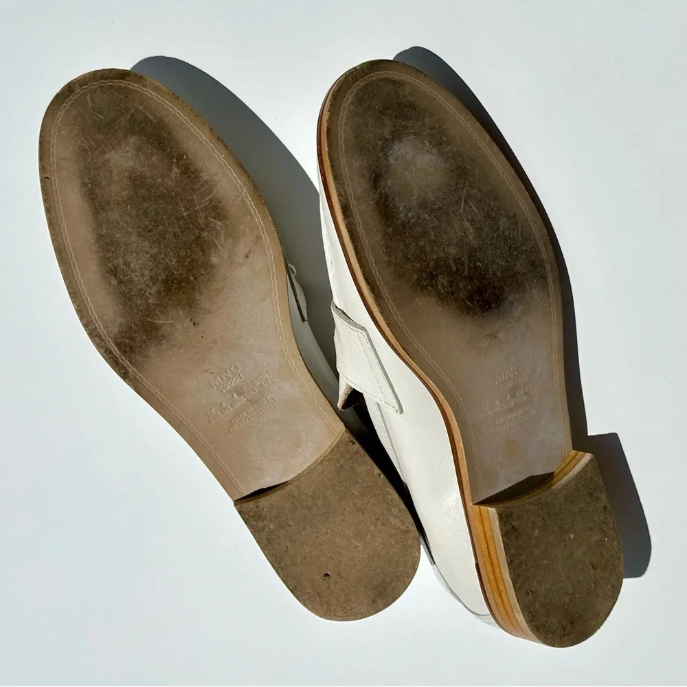 Mango White Leather Penny Loafers
